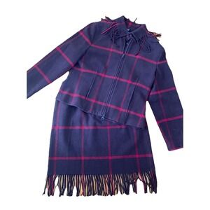 Worth Skirt Suit Size 8  Jacket Skirt Fringe Wool Blend Elegant Chic Career